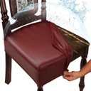 Waterproof Dining Chair Seat Covers Leather Kitchen Seat Covers, Stain Resistant Stretch Chair Seat Covers for Dining Room Chairs Set of 4, Rear Covered Washable Dining Chair Covers Wine Red
