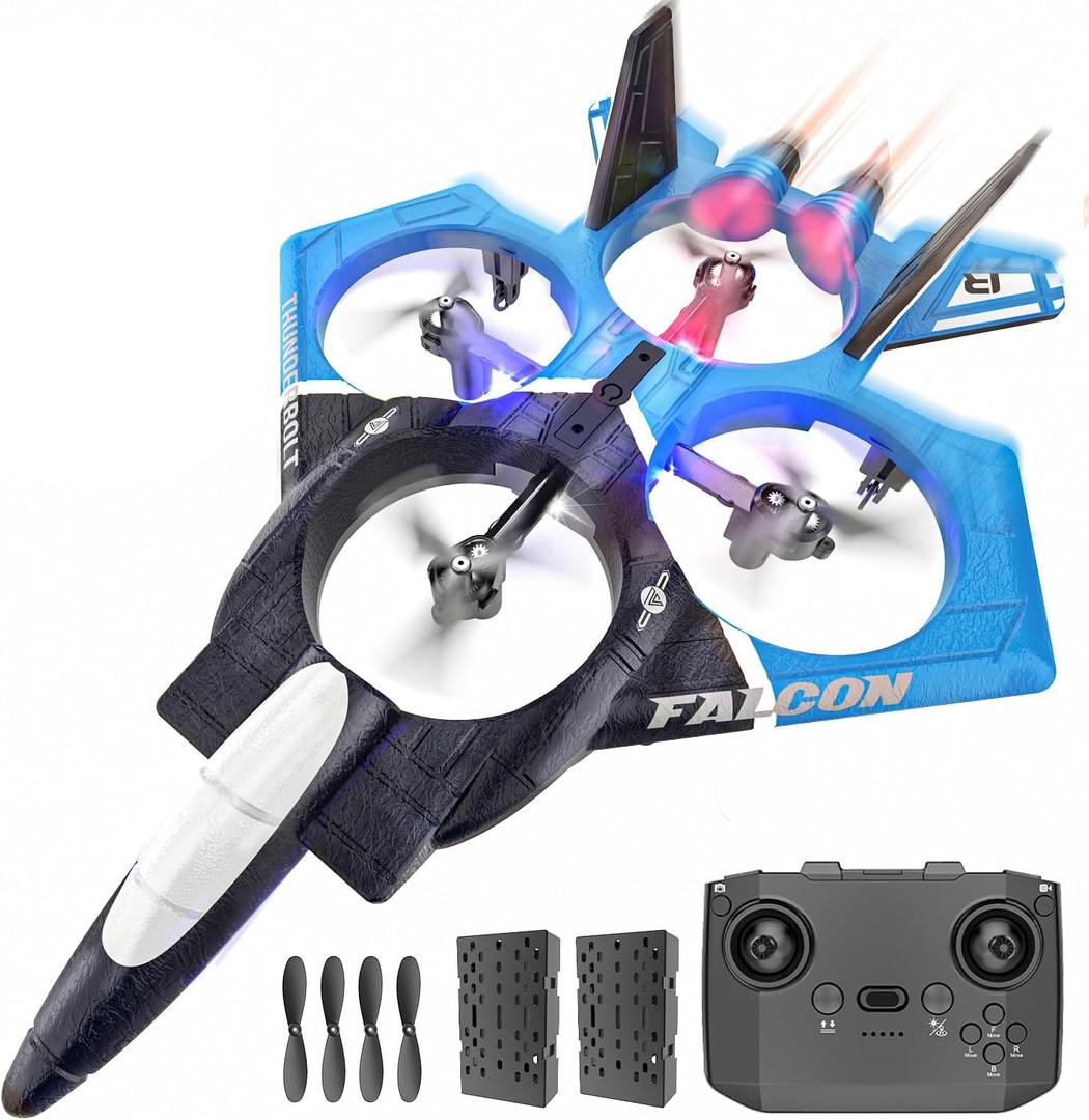 BEZGAR RC Airplane, 2.4GHZ 6-axis Gyro Remote Control Airplane, Gesture Control RC Helicopter, 360 Flip Fighter Jet Toy, Toys for Ages 8-13 with Colorful LED Navigation Lights Blue