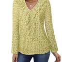 Gaharu Fancy Tops for Women: Yellow L Mesh Chiffon Dress Shirts Loose Fit L - Dressy Elegant Blouses for Work Business Interview - Tunic Tops for Office Lady (Yellow, L)