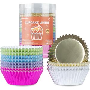 240pcs Metallic Foil Cupcake Liners - Standard Size 2 Inches Paper Muffin Liners, Thick & Sturdy - 6 Colors Baking Cups Cupcake Wrappers, Model BK006