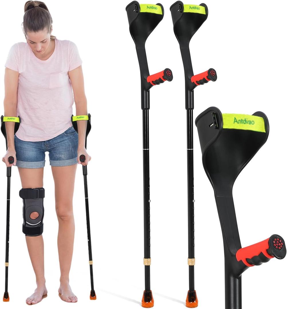Forearm Crutches Pair, Folding Forearm Crutches Lightweight Adjustablewith Rubber Handles, Comfortable Grip and Wear-Resistant, Non-Slip Forearm Crutches for Heavy Duty (Red)