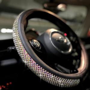 PINCTROT Bling Bling Comfy Steering Wheel Cover with Jumbo Crystal Rhinestones, Anti-Slip Diamond Leather, Universal 15 Inch (Colorful) (Medium(Standard) Size[14 1/2''-15''])
