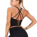 Redqenting Longline Sports Bra for Women with Removable Padded,Sexy Criss Cross Back Strappy Yoga Bras Workout Tank Tops (Black), XS