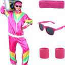 80s Tracksuit Men 80s Costumes for Women/Men 90s Hip Hop Costumes Shell Suit for Party Halloween Dress (Large, Pink)