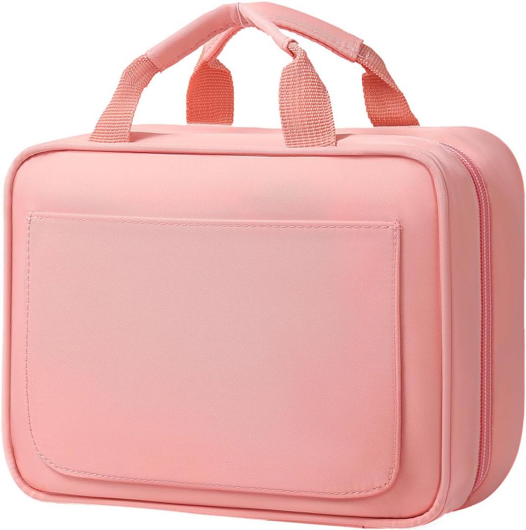 Toiletry Bag for Women & Men, Portable Hanging Makeup Bag/Cosmetic Bag with Compartments, Compact Travel Toiletry Bag Organizers (Pink)