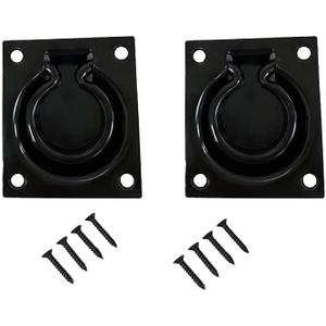 QCAA Heavy Duty Steel Flush Ring Pull, 3" x 3-1/2", Matte Black, 2 Pack, Made in Taiwan