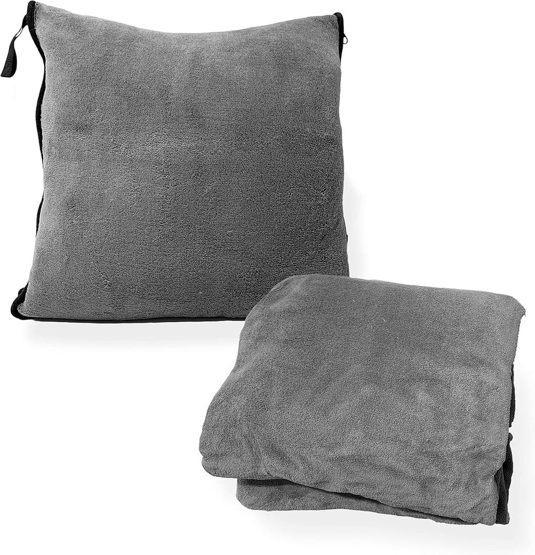 Travel Blanket & Pillow - Premium Plush Soft 2 in 1 Airplane Blanket Zip Bag | for Long Car Rides, Road Trips, Hospitals, Airplane Travel, etc.