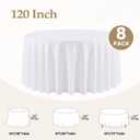 120 Inch White Round Tablecloth For 48"-96" Table, 8 Pack