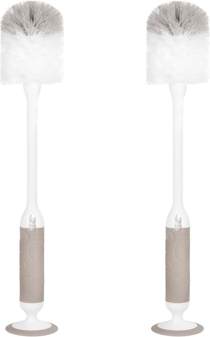 Ubbi Deluxe Baby Bottle Brush Set, Bottle Brush and Nipple Brush with Suction Cup, Baby Cleaning Essentials, Set of 2, Taupe