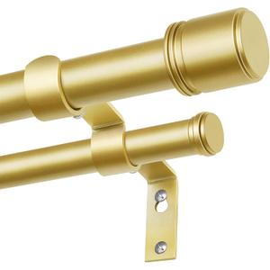Double Curtain Rod 66 to 120 Inch, HOTOZON 1 Inch Heavy Duty Double Curtain Rods for Windows 54 to 116 Inches(4.5-9.6 ft), Telescoping Drapery Rod with Simple End Finials, Gold