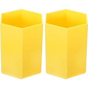 PATIKIL Pencil Holder, 2 Pack Plastic Pen Makeup Brush Holder Cup Storage Hexagon Desktop Organizer Stationery Caddy for Home Office, Yellow