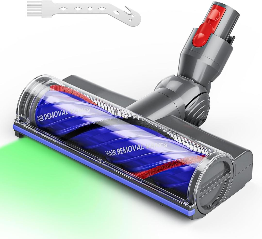 Upgrade Anti-Tangle Vacuum Cleaner Head Replacement Parts Compatible with Dyson V8 V11 V15 V10 V7, LED Light Quick Release Motorhead Brush Accessory Suitable for Most Carpet and Hardwood Floor