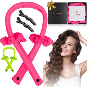 Heatless Curling Rod Set - Overnight Headband Kit for Easy Effortless Curls, Hair Curlers to Sleep In, No Heat Styling (Neon Pink)