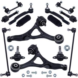 TUCAREST 14Pcs Suspension Kit Fit For 2003-2014 Vo-lvo XC90, 2 Front Lower Control Arm +2 Ball joint +4 Outer Inner Tie Rod +4 Sway Bar +2 Boots [# K640446 K80501 EV800043 ES800857 K500153 K80425]