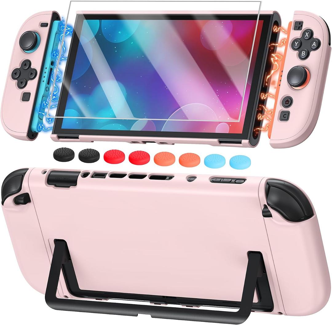 Switch 2 Cover Case&Screen Protector, FYOUNG Dockable Shell for Nintendo 2 | Cute Case, 9H Tempered Glass, Thump Grip, Switch 2 PC Hard Protective Case, Split Design, Precise Cutouts, Slim Shockproof