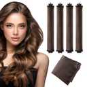 Heatless Curls Overnight Hair Curler - 4 Pcs Curling Rod to Sleep In, Velvet Hair Rollers with Satin Hair Scarf (Brown)