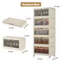 5 Tier - 34QT Storage Bins with Lids, Collapsible Storage Bins with Doors and Wheels, Plastic Storage Cabinet for Easy Storage and Organization for Living Room, Office