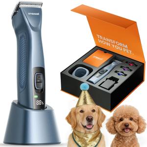oneisall Professional Dog Grooming Clippers, Cordless Professional Dog Clippers for Grooming, 2-Speed Heavy Duty Clippers for Thick Curly Matted Coats, A5 Blade, Detachable Batteries, Metal Combs (Blue)