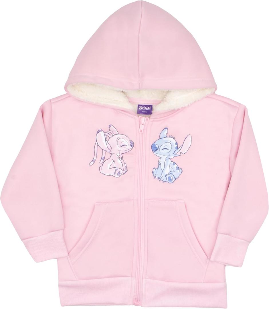 Disney Lilo & Stitch, Minnie Mouse Girls Sherpa Zip-Up Hoodie Graphic Print Design Hooded Sweatshirt for Kids & Toddlers (6, Light Pink)