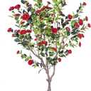 7ft Artificial Camellia Tree | Red Flowers & Green Leaves | Indoor Outdoor Decor, No Maintenance (1 Pack - Red)