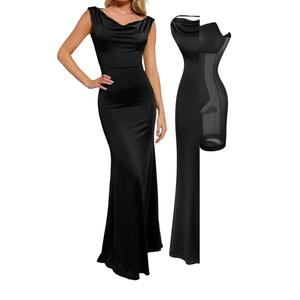 Popilush Women Shapewear Maxi Dress - Sleeveless Long Formal Cocktail Party Elegant Bodycon Dresses Built-in Bra, Size S