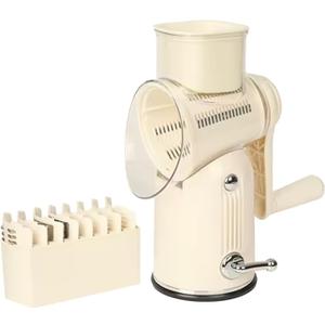 Chef Power's 5 in 1 Rotatory Cheese Grater - Premium Quality Hand Cheese Grater With Handle - Food Chopper for Kitchen - Beige