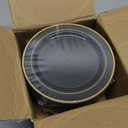 bUCLA 100PCS Black and Gold Plastic Plates - 6.25 inch Black Gold Premium Hard Disposable Dessert/Salad/Appetizer/Small Cake Plates for Party, Graduation & New year