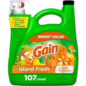 Gain + Aroma Boost Liquid Laundry Detergent, Island Fresh Scent, 107 Loads, 154 fl oz, HE Compatible