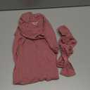 BQUBO Baby Swaddle Blankets for Girls, 4PCS Newborn Accessories Set with Hat and Bow Headband with Hello World Wooden Birth Announcement Card, Baby Blankets for Girls (Pink)