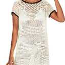 ANRABESS Swimsuit Cover Up for Women 2025 Crochet Bathing Suit Swimwear Mesh Knit Beach Dress Summer Vacation Outfit Clothes (X-Large, Black and White)