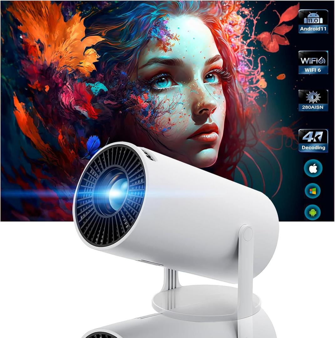 Mini Projector with Wifi and Bluetooth Proyector Porttil 4k with Android 11 180 Adjustable Keystone Correction,Phone Projector is Suitable for Smart Projector used on wall, room, bedroom, outdoor