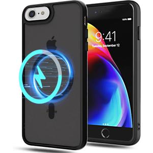 for iPhone SE Case 2022/2020,iPhone 8/7 [Wireless Charging] [Compatible with Magsafe] [Translucent Matte] [Anti-Fingerprint] Slim Hard Phone Case for iPhone 8 4.7"-Black