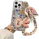 Compatible with iPhone 16 Pro Max Glitter Bling Case, Cute Luxury 3D Crystal Queen Rhinestone Full Diamond with Silk Scarf Wristband Chain Women Case Cover for iPhone 16 Pro Max 6.9"