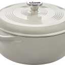 Lodge 6 Quart Enameled Cast Iron Dutch Oven with Lid  Dual Handles  Oven Safe up to 500 F or on Stovetop - Use to Marinate, Cook, Bake, Refrigerate and Serve  Oyster White