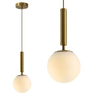 BOKT Mid Century Modern Gold Globe Pendant Light Milk White Opal Glass Pendant Light 1 Light Farmhouse Brushed Brass Mini Hanging Pendant Lights Kitchen Island for Bathroom Bedroom Hallway (Gold)