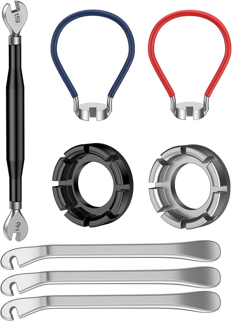 Pawfly Bike Spoke Wrenches, Bike Spoke Tool Kit with 3 Bicycle Tire Levers, Bicycle Spoke Wrench Tools, Bicycle Rim Truing Tool Set, Bike Rim Correct Kit, 8-Piece Bike Repair Tool Kit