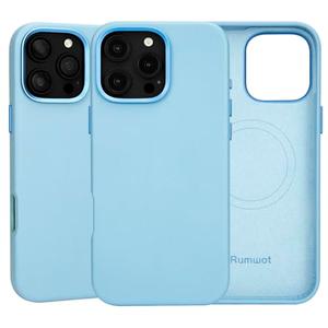 Rumwot for iPhone 16 Pro Leather Case Azure Blue | Full Grain Genuine Leather | Compatible with MagSafe and Wireless Charging | Metal Buttons Camera Bezel | Slim Fit | Drop and Scratch Resistant