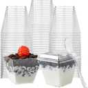 HOMIP 60Pack 4oz Plastic Dessert Cups with Lids and Spoons, Mini Plastic Parfait Cups for Parties, Clear Square Cups for Appetizer Cake Ice-cream
