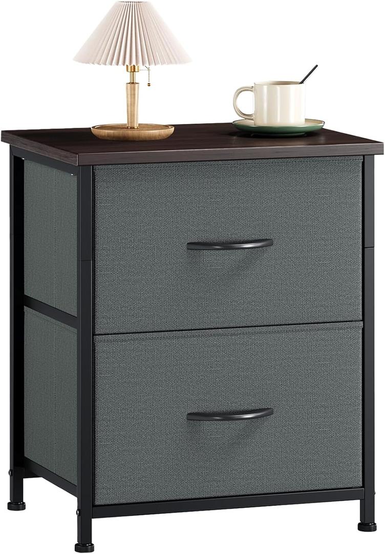 Somdot Nightstand, Small Dresser for Bedroom with 2 Drawers, Bedside Table Night Stand End Table with Fabric Bins for Bedroom Kids Closet Dorm Guest Room, Charcoal Grey