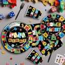 Family Game Night Party Decorations Tableware, Family House Board Games Party Supplies for Birthday Kids Adults Gaming Night, Disposable Paper Plate, Napkin, Cup, Cutlery, Serves 24