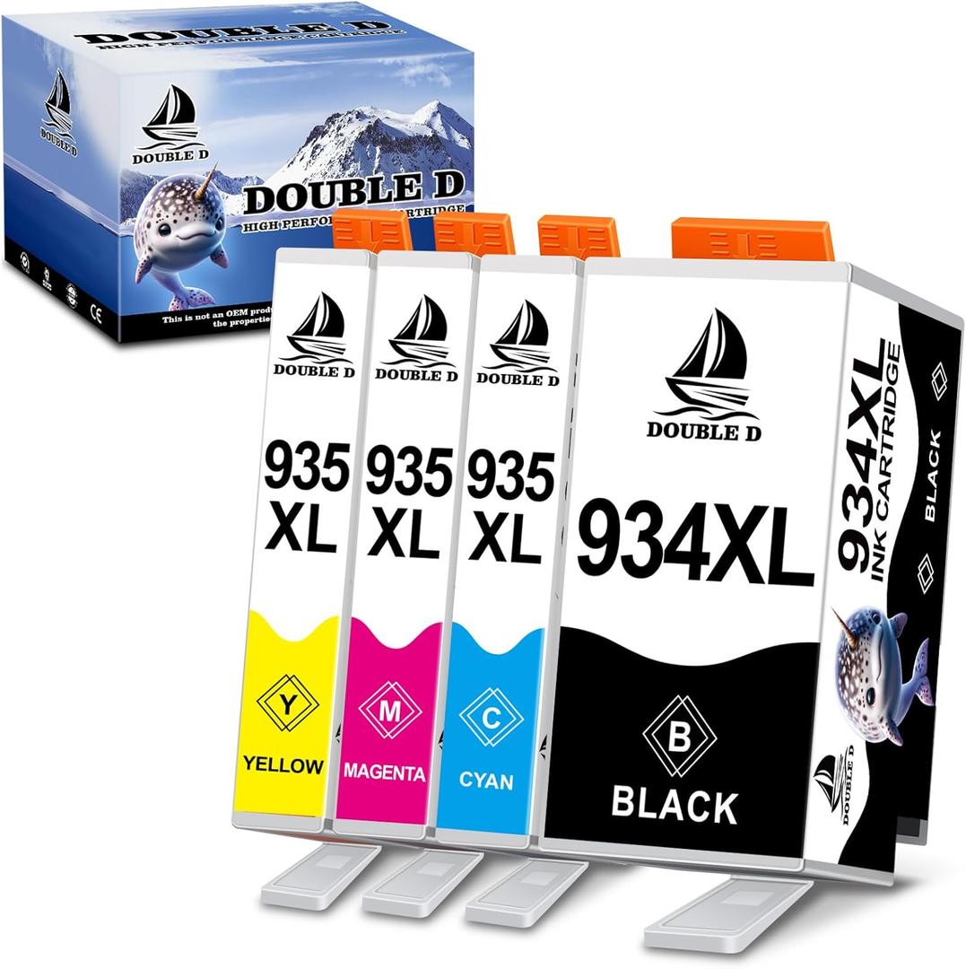 DOUBLE D 934 and 935 Ink Cartridges Compatible Replacement for HP 934XL 935XL High Yield for HP Officejet Pro 6830 6230 6835 6812 6815 6820 6220 6800 (1 Black,1 Cyan,1 Magenta,1 Yellow)