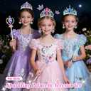 DUDUCOFU Princess Kids Jewelry for Girls Light Up Princess Crowns Wands, 40 Pcs Dress Up Accessories with Necklaces Rings Clip on Earrings for Girls Costumes Jewelry Toys Gift
