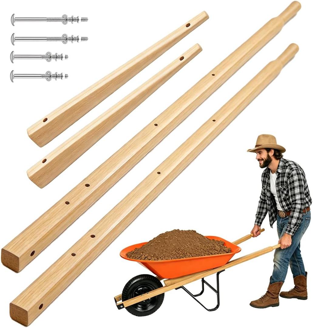 Wooden Wheel Barrow Handles Kit Includes 304 Stainless Steel Nuts and Bolts Along with 2 Wedges,Wheelbarrow Handles Replacement Kit for Gardening and Moving