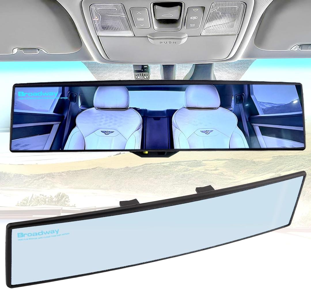 Broadway Rear view Mirror Wide Angle Panoramic Anti Glare Blindspot Accessories Universal Interior Car Convex Mirror for Car SUV Trucks Blue