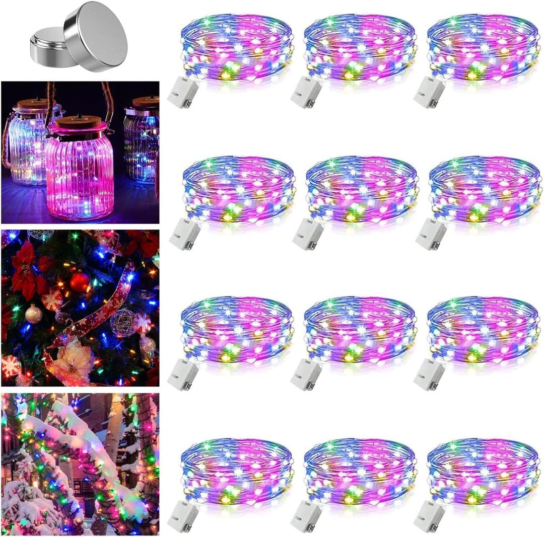 5 x 36 Pack Fairy Lights Battery Operated, 3 Speed Modes, Extra 40 Batteries for Replacement, 7Ft 20 LED String Lights, Waterproof Copper Wire, Twinkle Firefly Lights for Christmas Decorations,Colorful (Multicolor)