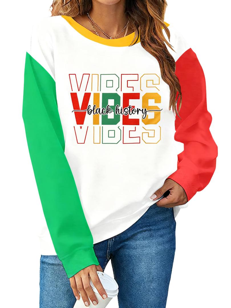MOUSYA Black History Month Sweatshirt Women Black History Print Tee African American Shirts (M)