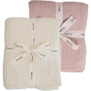 Knitted Organic Cotton Baby Blanket Swaddle Blanket, 30" x 40" Soft Receiving Blanket for Newborn 2Pack (Soft White and Blush)