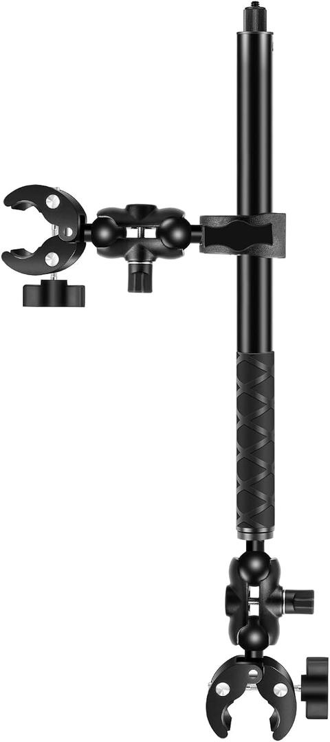 PU496B Motorcycle Double Clamp Mount Kit, Handlebar Mount 59 Inch Selfie Stick Kit Aluminum Alloy Adjustable Stable Clamp for Bike, Cycling, Action Cameras