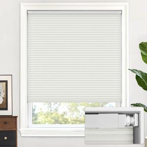 LazBlinds Cordless Cellular Shades, No Tools No Drill Light Filtering Honeycomb Shades Pleated Blinds for Windows, 31'' W x 64'' H, Light Grey