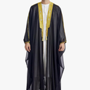 FYMNSI Men's Robe Muslim Clothes Kimono Loose Abaya Dresses Long Sleeve Embroidered Chiffon Kaftan Casual Formal Dubai Thobe, Size medium